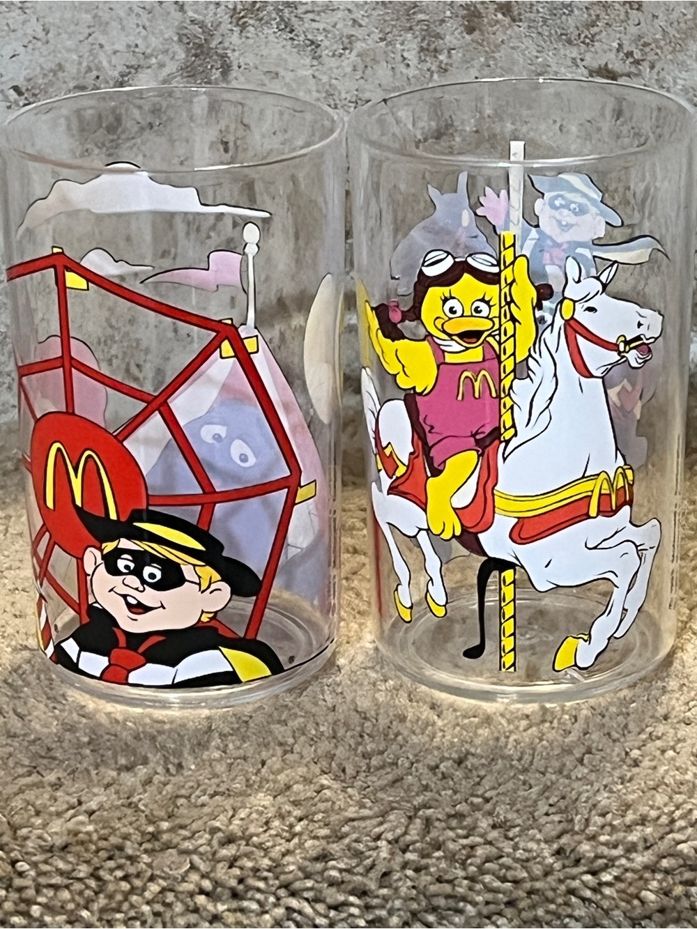 Vintage McDonald's Ronald Birdie Grimace Hamburglar Carousel Tumbler Glasses